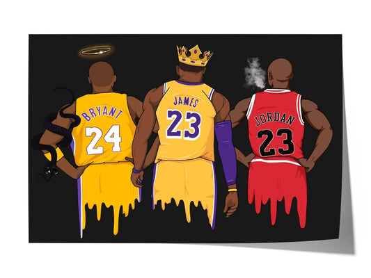 Basketball Legends Trio Poster · Street Art Illustration · Pop Art Sport Design · Urban Athlete Artwork · Moderne Wandkunst · Print ohne Rahmen - justgoodmood