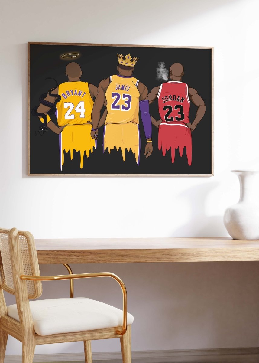 Basketball Legends Trio Poster · Street Art Illustration · Pop Art Sport Design · Urban Athlete Artwork · Moderne Wandkunst · Print ohne Rahmen - justgoodmood