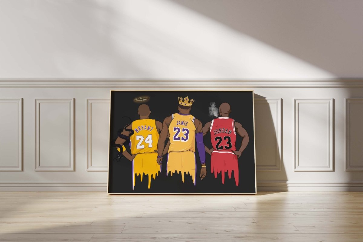 Basketball Legends Trio Poster · Street Art Illustration · Pop Art Sport Design · Urban Athlete Artwork · Moderne Wandkunst · Print ohne Rahmen - justgoodmood