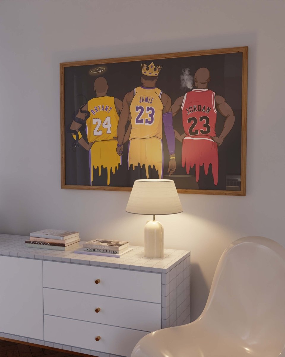Basketball Legends Trio Poster · Street Art Illustration · Pop Art Sport Design · Urban Athlete Artwork · Moderne Wandkunst · Print ohne Rahmen - justgoodmood