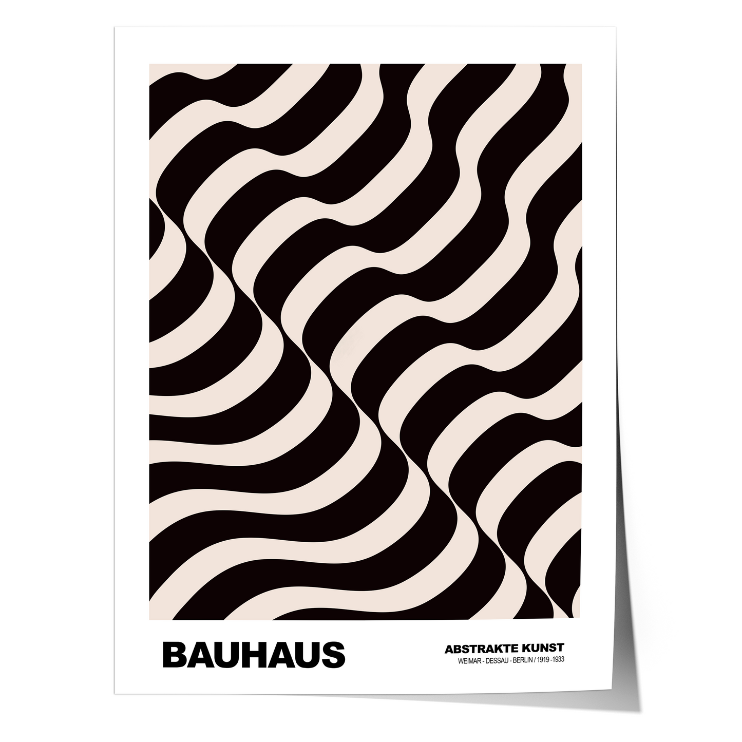 Poster Bauhaus Abstrakte Kunst · Wellenmuster in Beige und Schwarz · Geometrisches Retro Design · Print ohne Rahmen