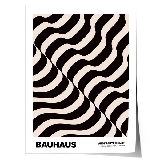 Poster Bauhaus Abstrakte Kunst · Wellenmuster in Beige und Schwarz · Geometrisches Retro Design · Print ohne Rahmen