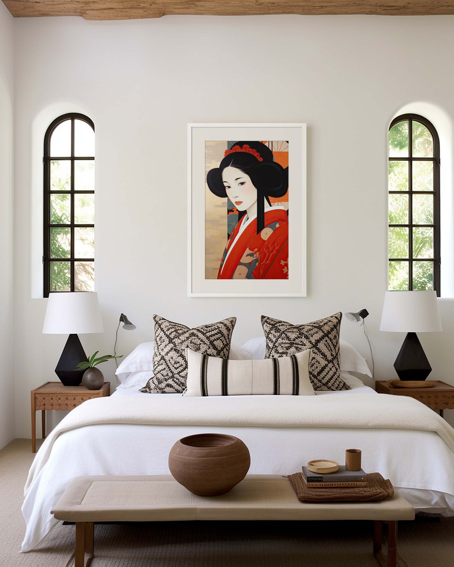 Japan Poster · Geschenkidee · Geisha Kirschblüten Koi und Lotus im Japandi Stil · Dekoprint ohne Rahmen