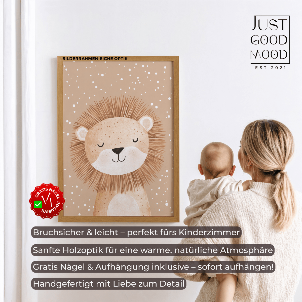 Bilderrahmen aus stabilem MDF - Holz mit Acrylglas – Weiß Schwarz Ahorn Eiche · mit gratis Nägeln - justgoodmood