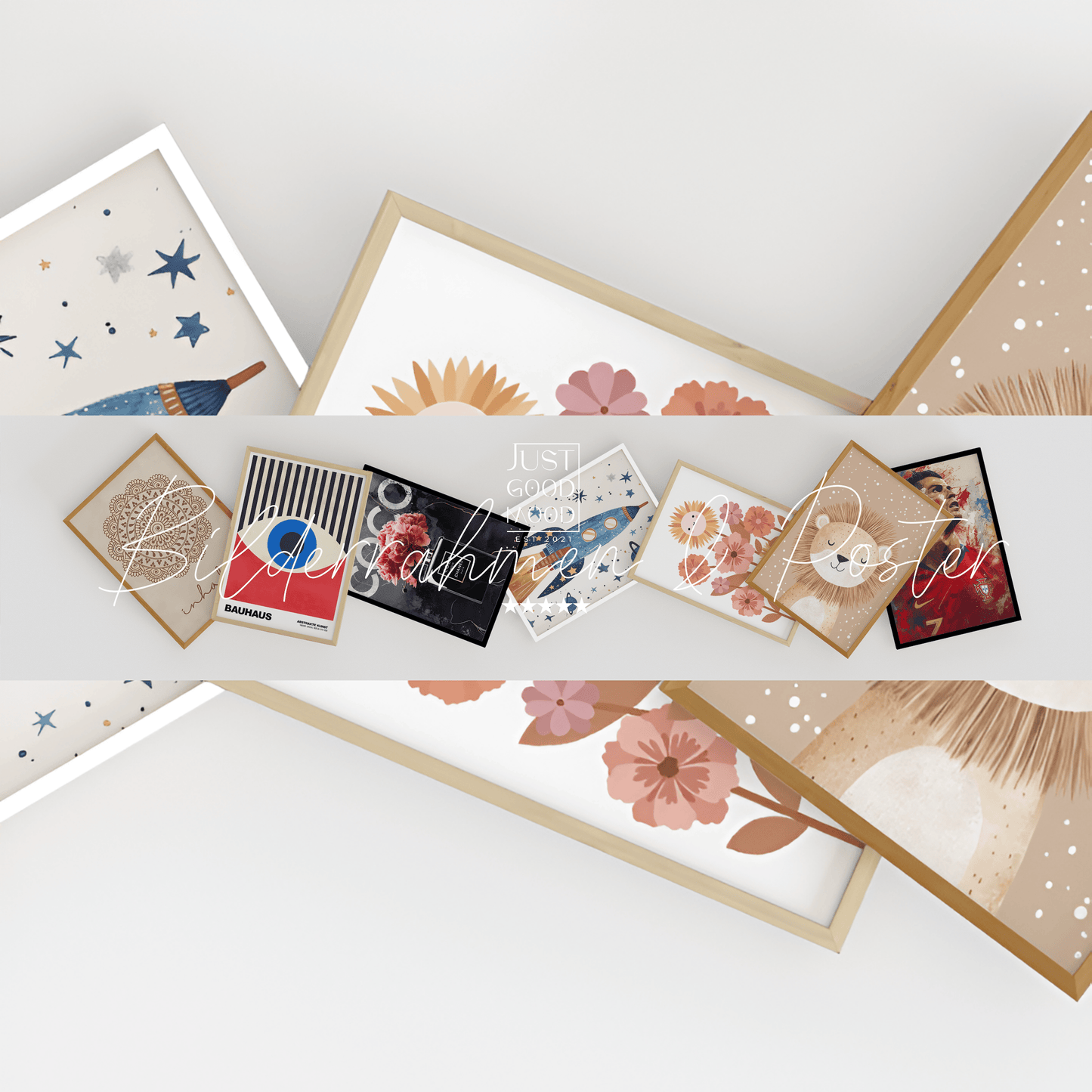 Bilderrahmen aus stabilem MDF - Holz mit Acrylglas – Weiß Schwarz Ahorn Eiche · mit gratis Nägeln - justgoodmood