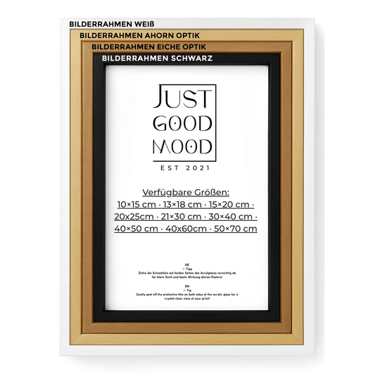 Bilderrahmen aus stabilem MDF - Holz mit Acrylglas – Weiß Schwarz Ahorn Eiche · mit gratis Nägeln - justgoodmood