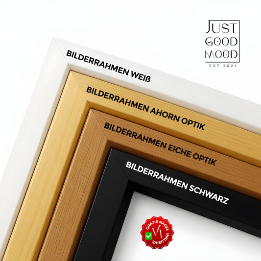 Bilderrahmen aus stabilem MDF-Holz mit Acrylglas – Weiß Schwarz Ahorn Eiche · mit gratis Nägeln