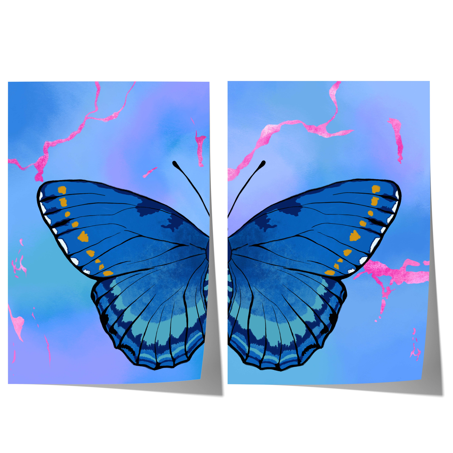 blue butterfly wings poster set with gradient aesthetic background