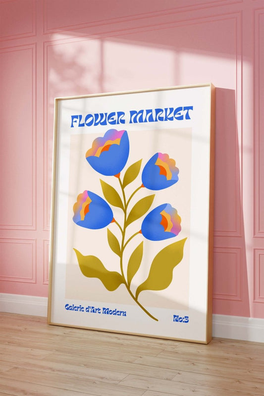 Blumen Retro · Geschenkidee · Flower Market · Mid Century Moderne Illustration · Dekoprint ohne Rahmen - justgoodmood