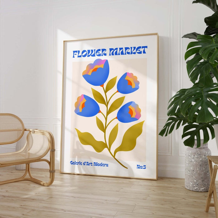Blumen Retro Poster – Premium Baumwoll-Canvas Kunst