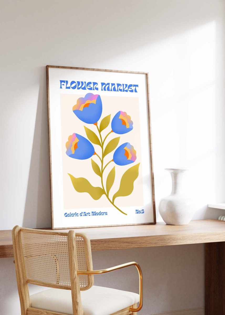 Blumen Retro · Geschenkidee · Flower Market · Mid Century Moderne Illustration · Dekoprint ohne Rahmen - justgoodmood