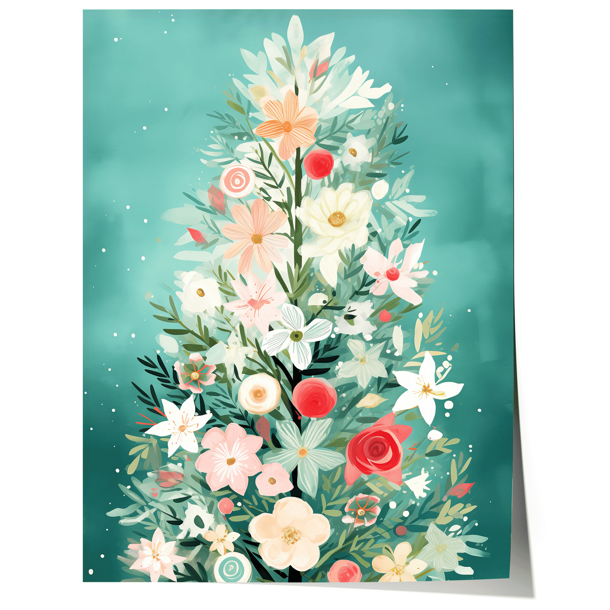 Blumen Weihnachtsbaum Poster · Winter Stadtbild Wanddeko · Geschenkidee · Festliche Weihnachtskunst · Dekoprint ohne Rahmen - justgoodmood