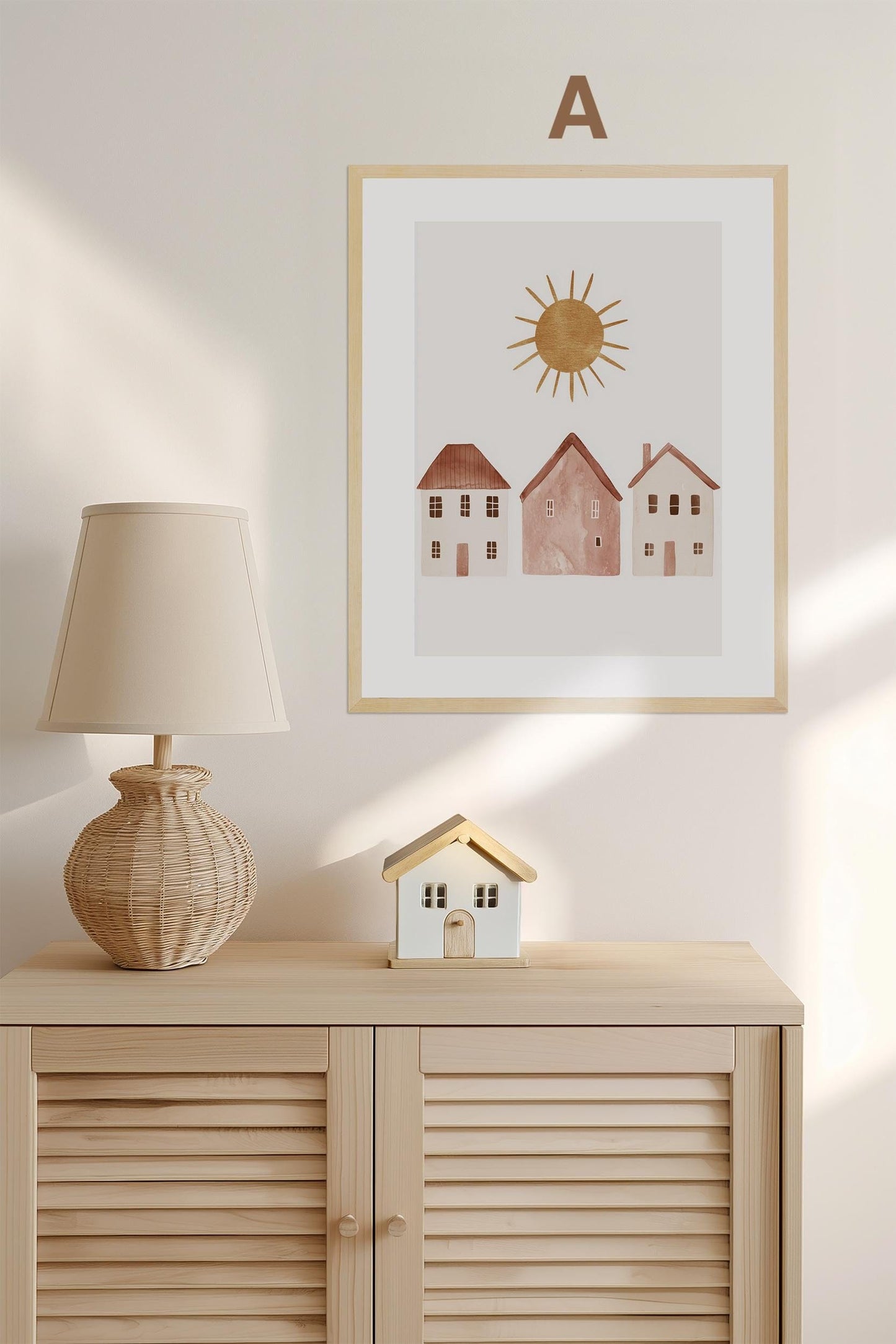 Boho Babyzimmer Poster · Niedliche Ente , Schmetterlinge, Gänseblümchen, Häuser & Sonne Scandi Kinderzimmer Deko · Deko Print ohne Rahmen - justgoodmood