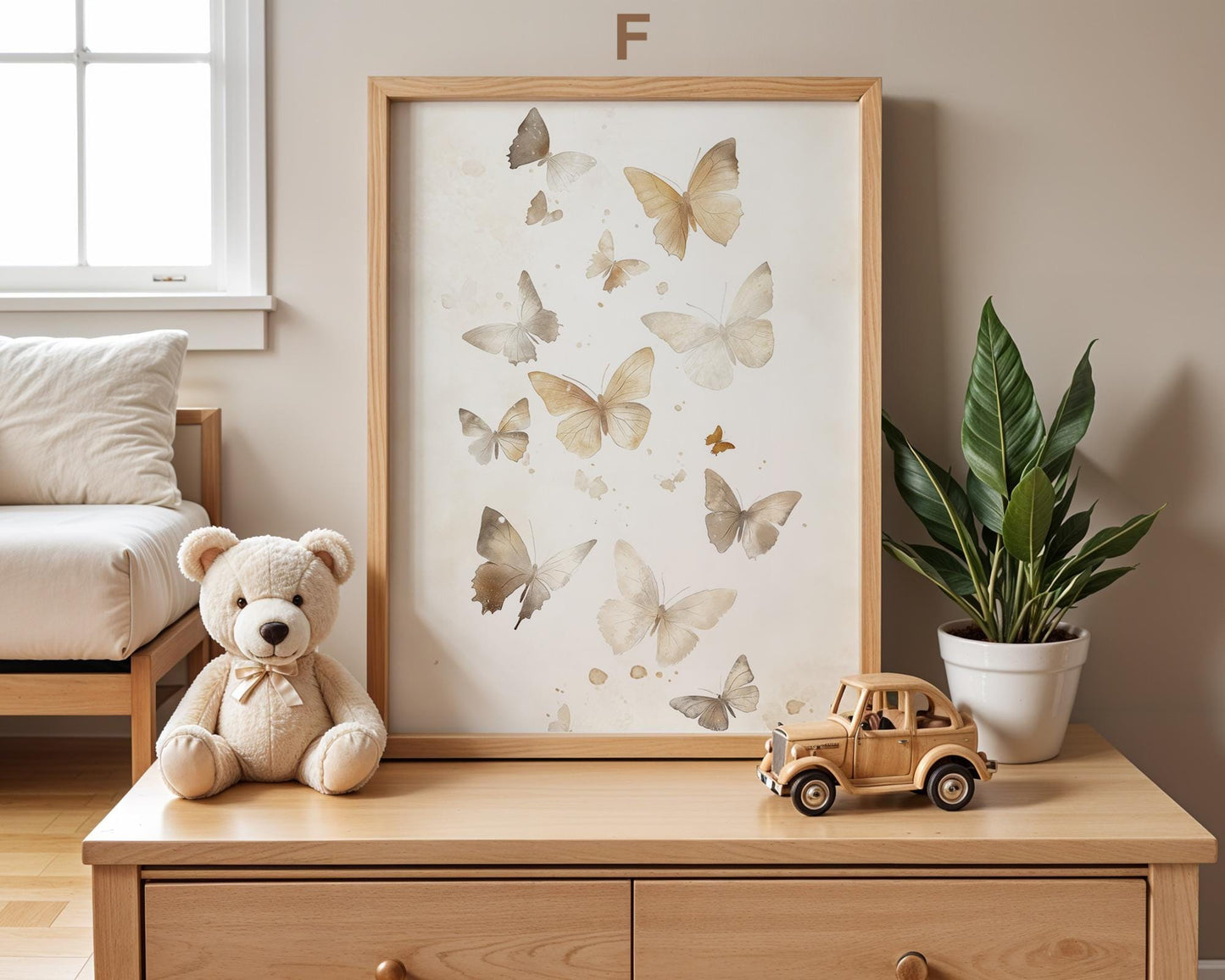 Boho Babyzimmer Poster · Wolke, Heißluftballon , Herzen , Mond und Sterne , Haus und Sonne , Schmetterlinge · Deko Print ohne Rahmen - justgoodmood