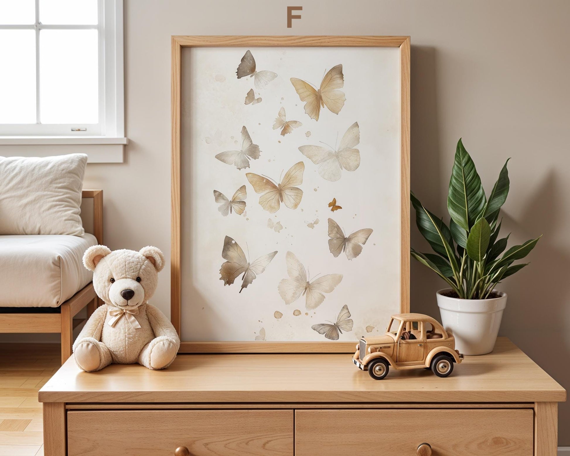 Boho Babyzimmer Poster · Wolke, Heißluftballon , Herzen , Mond und Sterne , Haus und Sonne , Schmetterlinge · Deko Print ohne Rahmen - justgoodmood