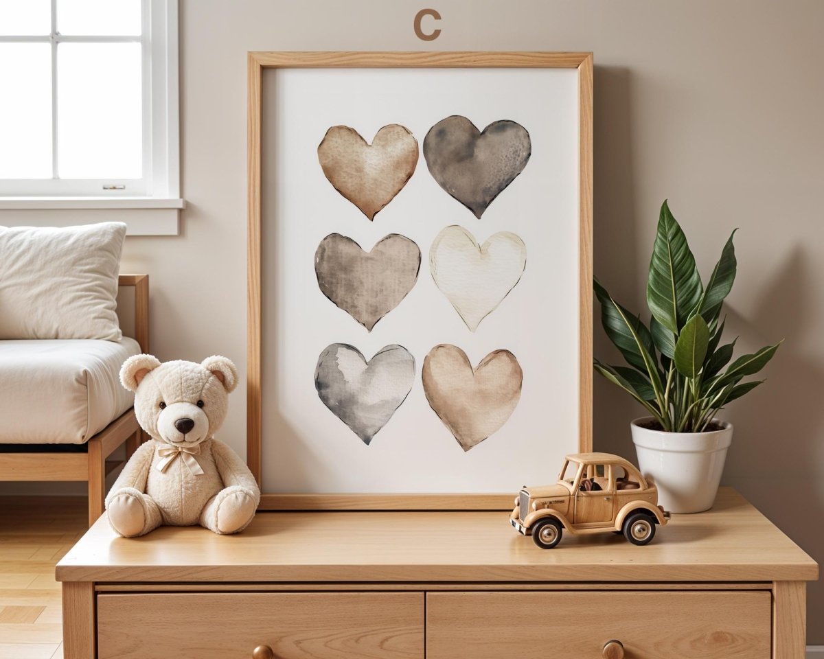 Boho Babyzimmer Poster · Wolke, Heißluftballon , Herzen , Mond und Sterne , Haus und Sonne , Schmetterlinge · Deko Print ohne Rahmen - justgoodmood