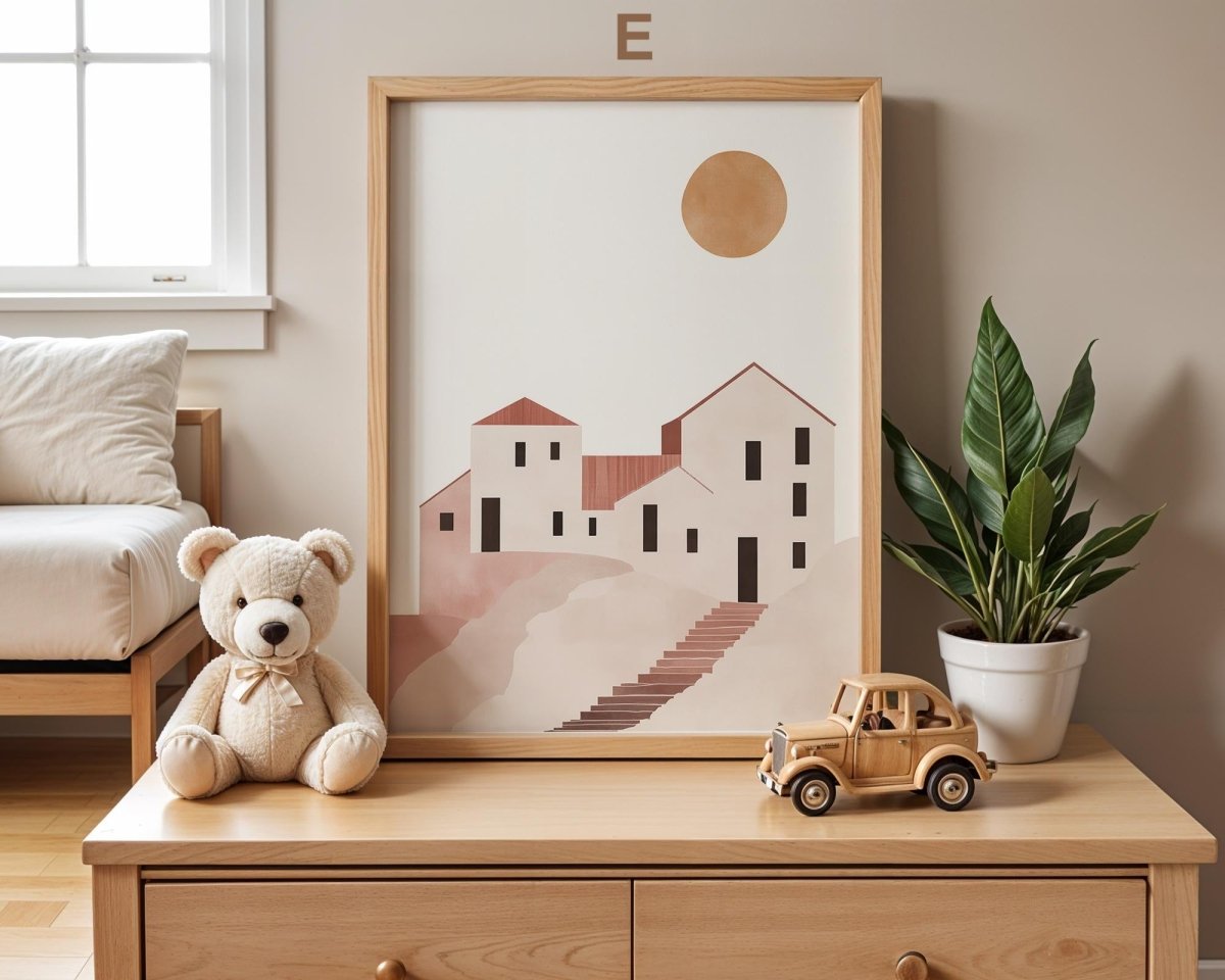 Boho Babyzimmer Poster · Wolke, Heißluftballon , Herzen , Mond und Sterne , Haus und Sonne , Schmetterlinge · Deko Print ohne Rahmen - justgoodmood