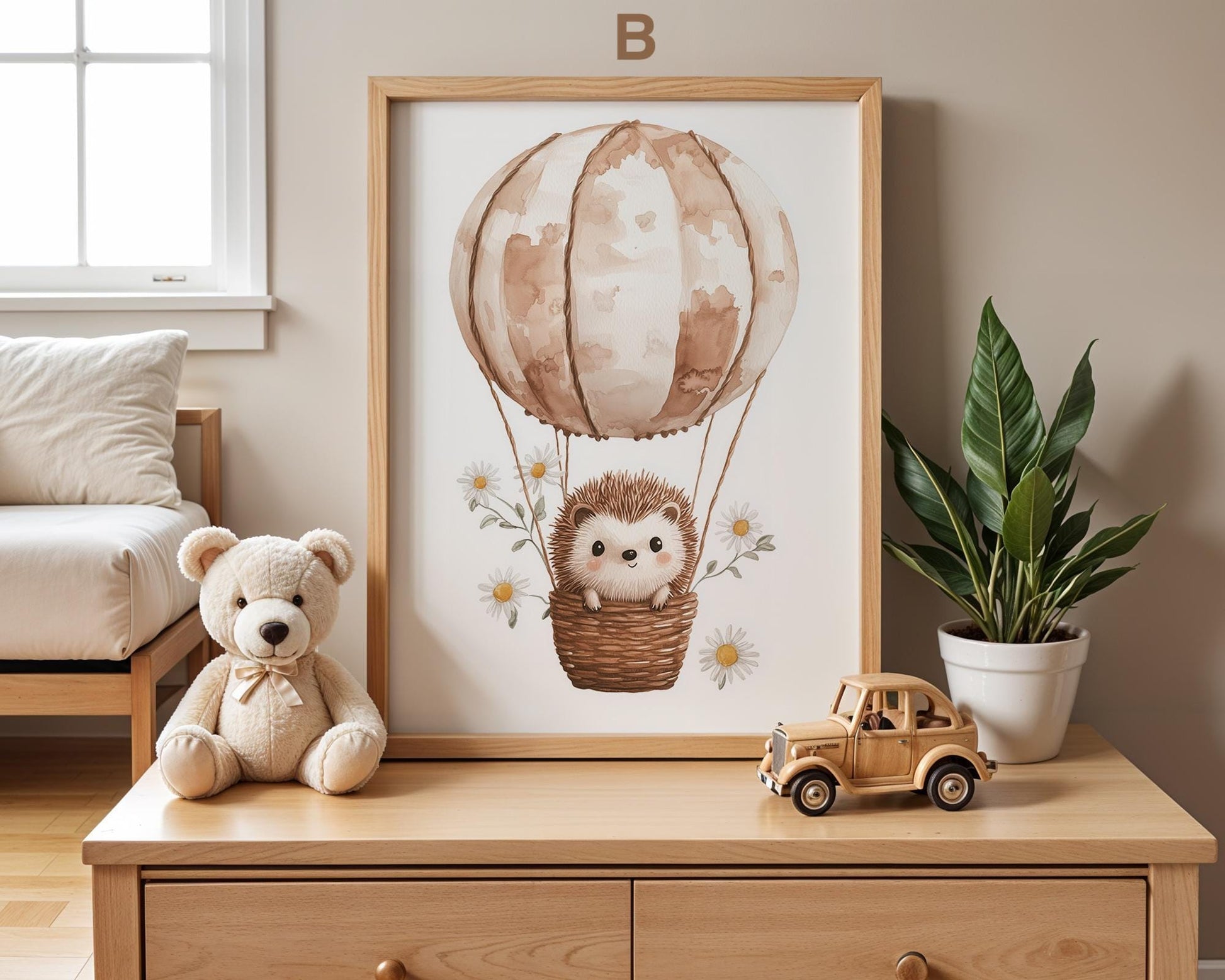 Boho Babyzimmer Poster · Wolke, Heißluftballon , Herzen , Mond und Sterne , Haus und Sonne , Schmetterlinge · Deko Print ohne Rahmen - justgoodmood