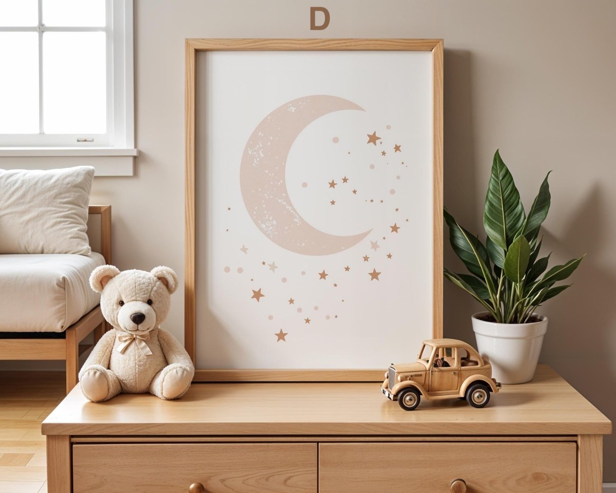 Boho Babyzimmer Poster · Wolke, Heißluftballon , Herzen , Mond und Sterne , Haus und Sonne , Schmetterlinge · Deko Print ohne Rahmen - justgoodmood