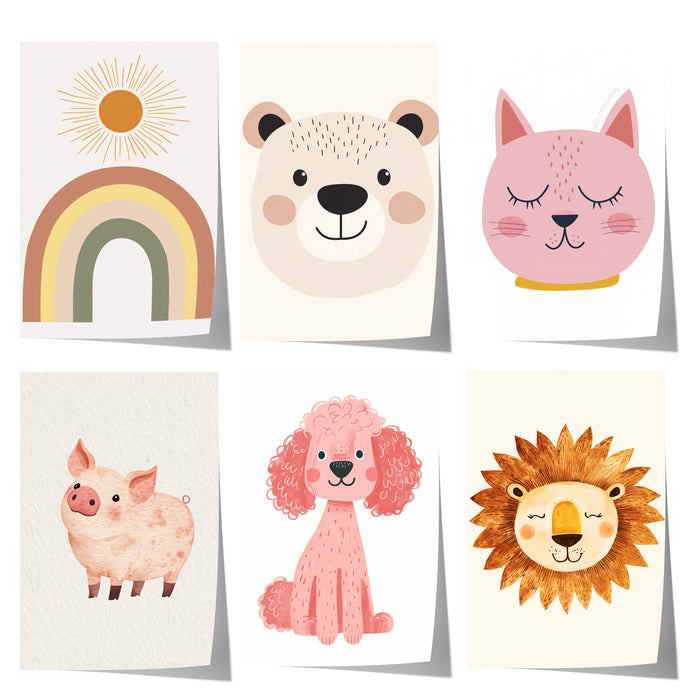Boho Tierposter | Regenbogen, Bär, Katze & Löwe für Kinderzimmer