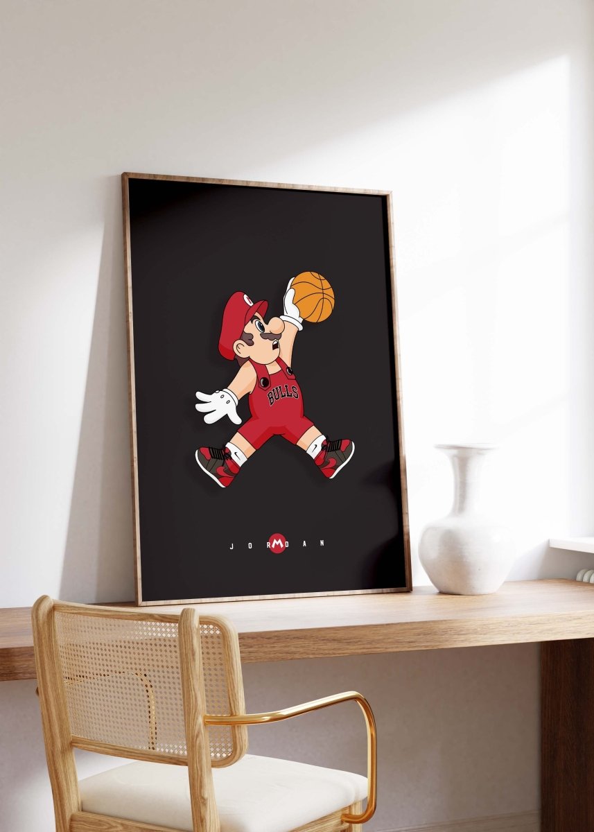 Cartoon Basketball Jump Poster · Gaming Charakter Illustration · Pop Art Comic Stil · Print ohne Rahmen - justgoodmood