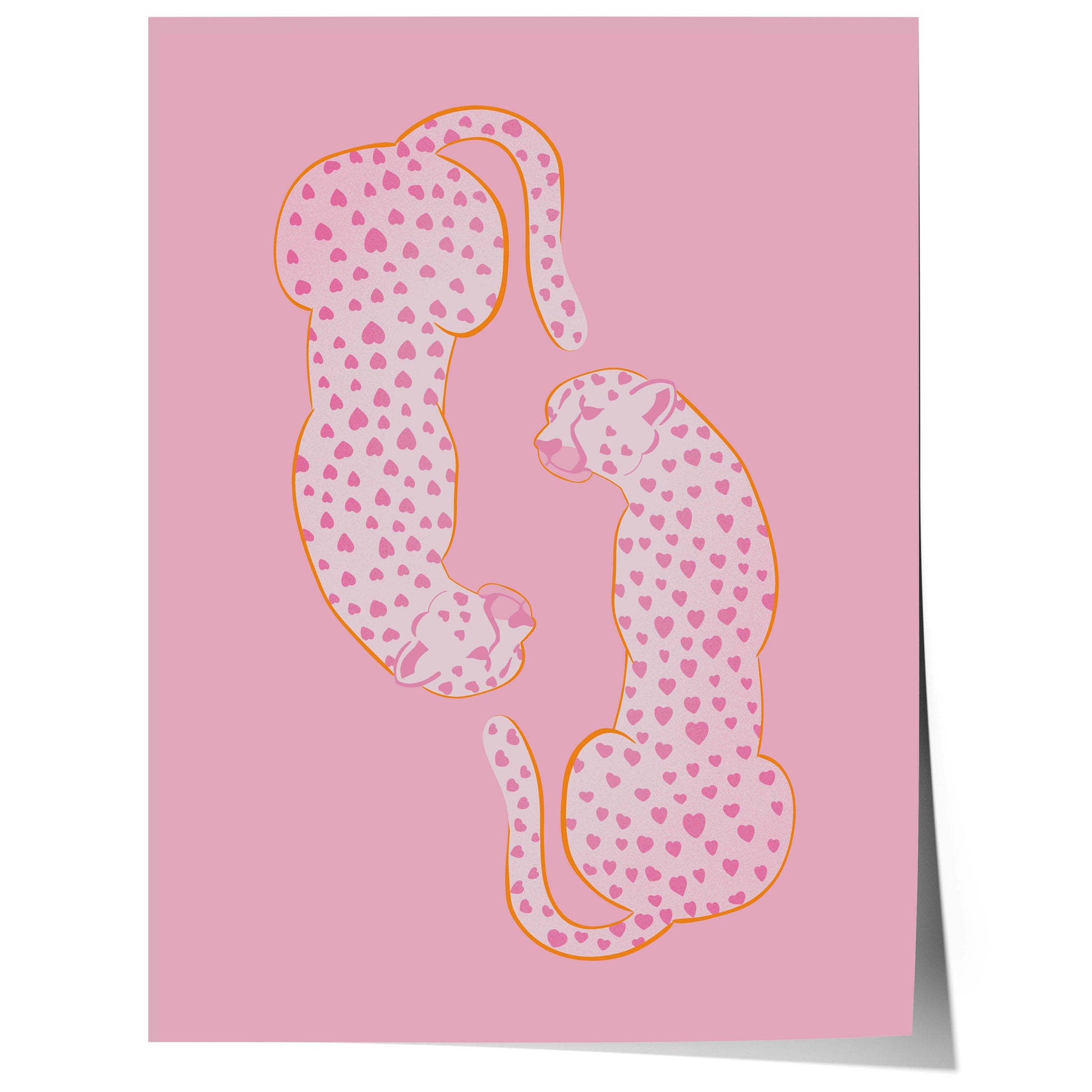 two cats with heart pattern pink aesthetic love illustration poster