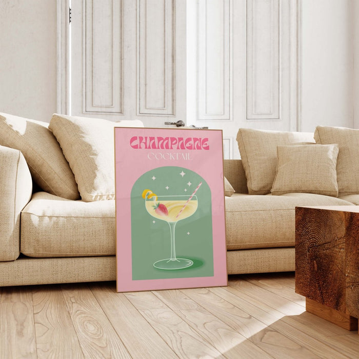 Champagne Cocktail Poster – Premium Baumwoll-Canvas