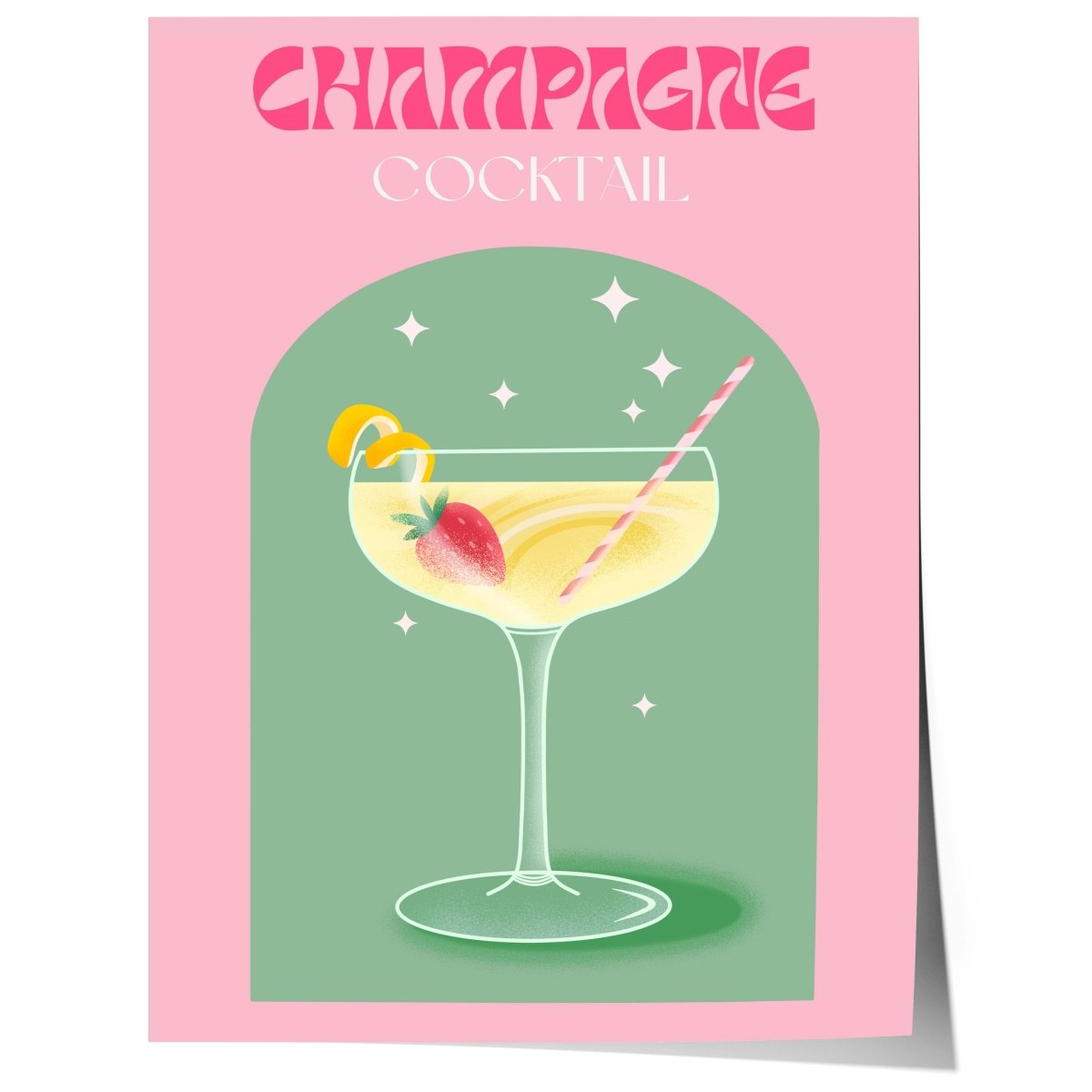 Champagne Cocktail Poster · Retro Drink Illustration · Pop Art Stil in Pastellfarben · Print ohne Rahmen - justgoodmood