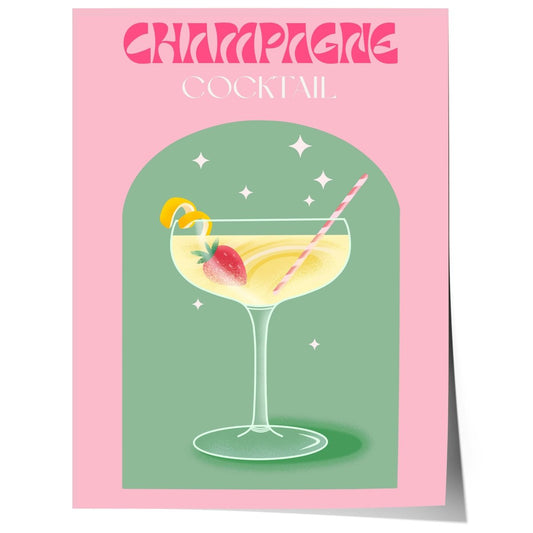Champagne Cocktail Poster · Retro Drink Illustration · Pop Art Stil in Pastellfarben · Print ohne Rahmen - justgoodmood