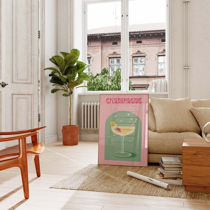 Champagne Cocktail Poster – Premium Baumwoll-Canvas