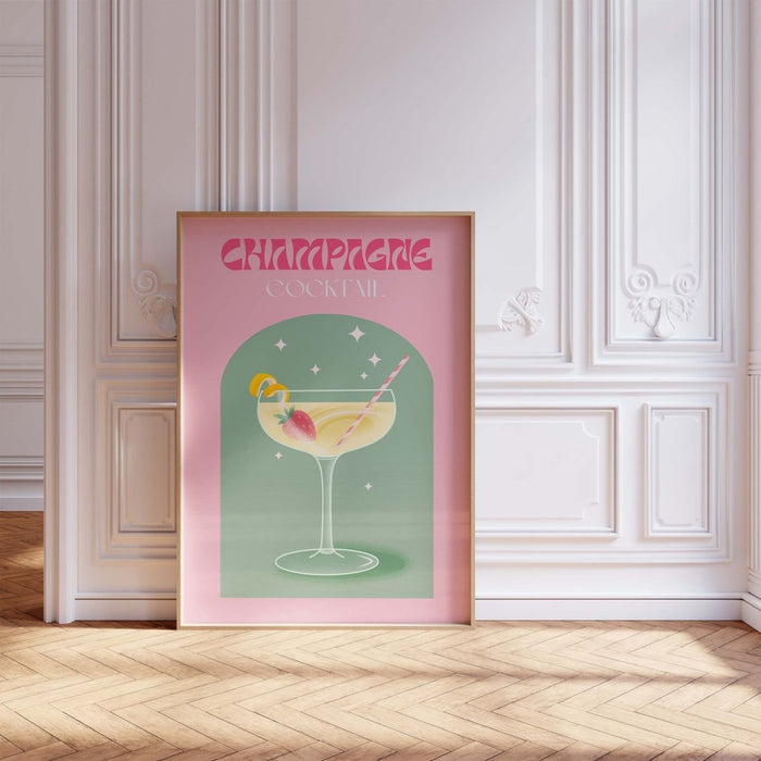 Champagne Cocktail Poster – Premium Baumwoll-Canvas
