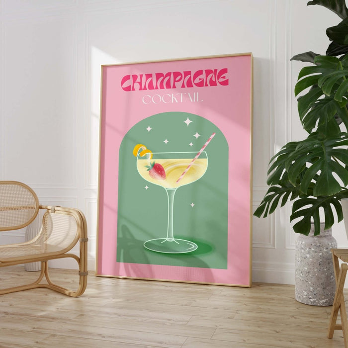 Champagne Cocktail Poster – Premium Baumwoll-Canvas