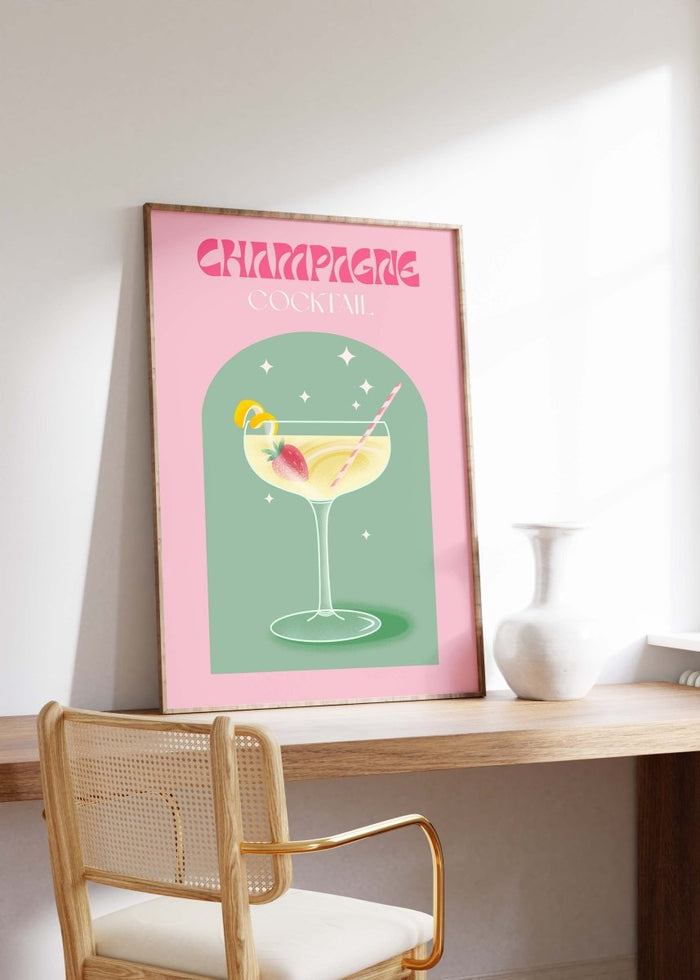 Champagne Cocktail Poster – Premium Baumwoll-Canvas