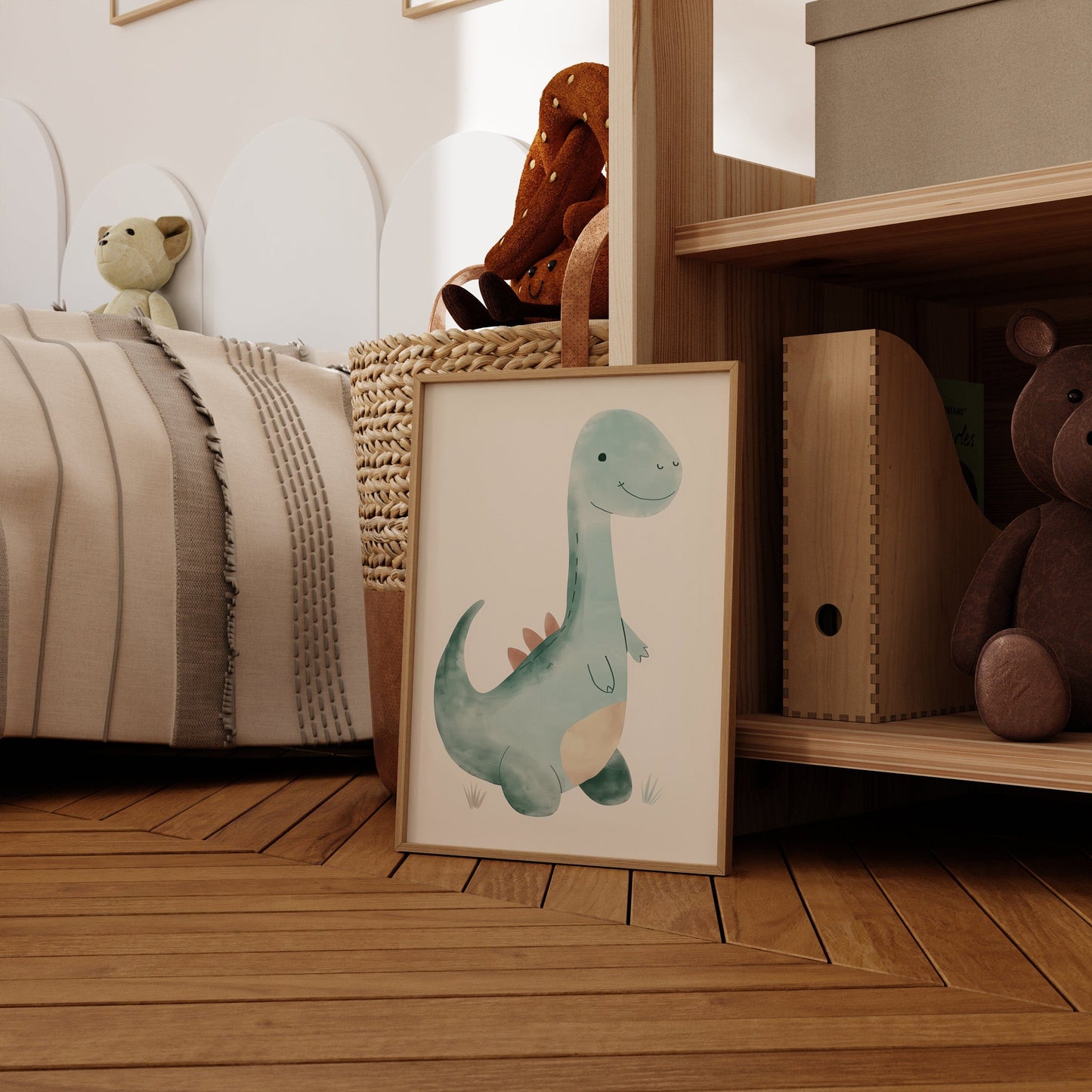 Dino Poster Kinderzimmer Bilder · Geschenkidee für Kinder · DINOSAURIER · Langhals Dino · Brachiosaurus · Deko Print ohne Rahmen - justgoodmood