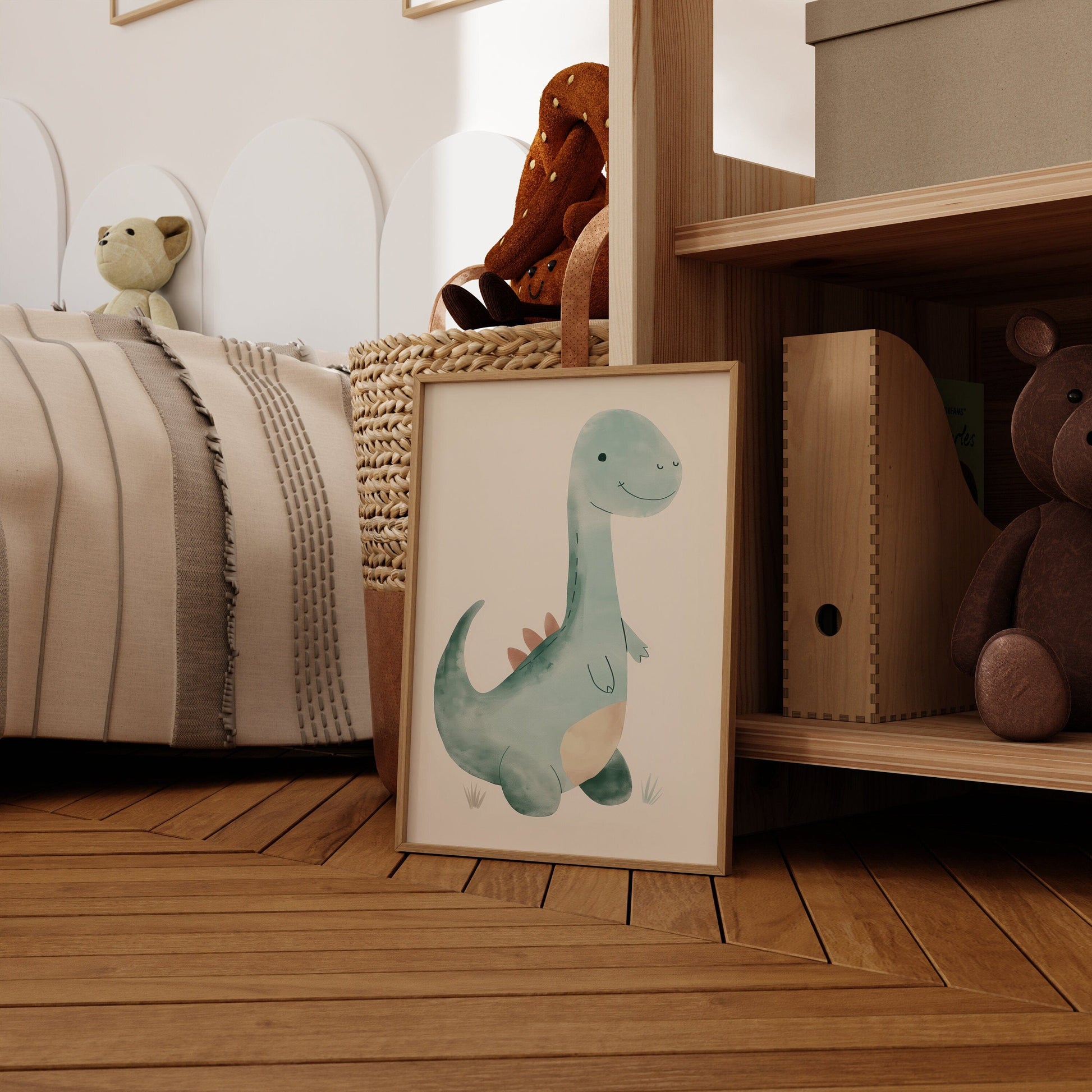 Dino Poster Kinderzimmer Bilder · Geschenkidee für Kinder · DINOSAURIER · Langhals Dino · Brachiosaurus · Deko Print ohne Rahmen - justgoodmood