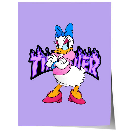 Duck Girl Cartoon Poster · Thunder Typografie · Pop Art Illustration · Cute Comic Design · Print ohne Rahmen - justgoodmood
