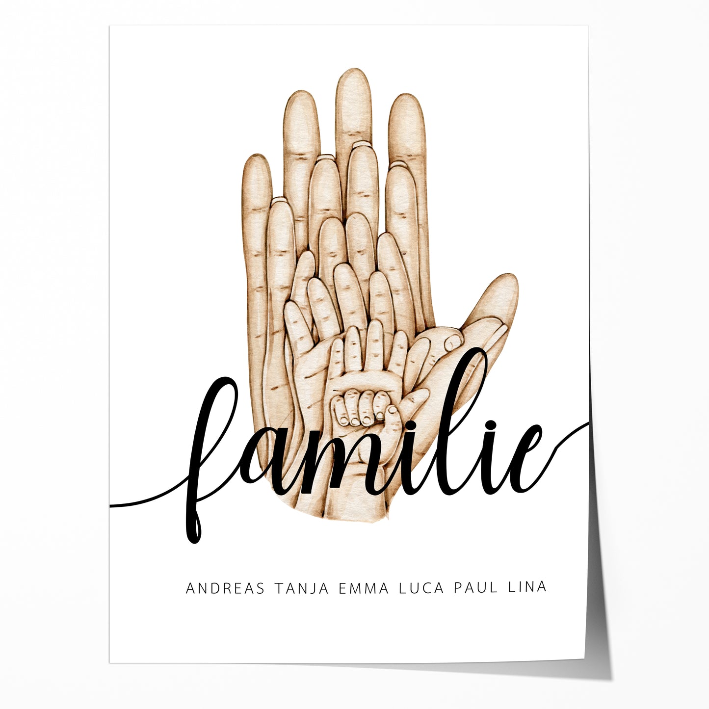 Poster Familie Personalisiert mit Händen I Familiengeschenk I Wohnzimmer & Schlafzimmer Bilder I Wand Deko I Kunstdruck I  ohne Rahmen