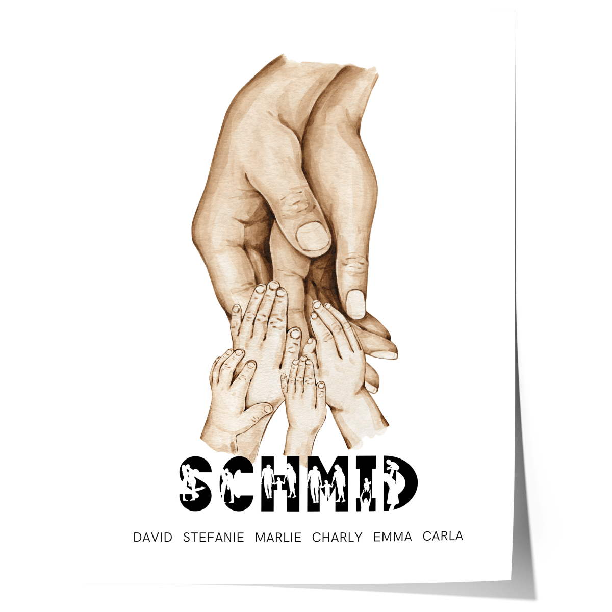 Familienposter Hände mit Namen · Personalisiertes Familienbild · Geschenk für Familie · Dekoprint ohne Rahmen - justgoodmood