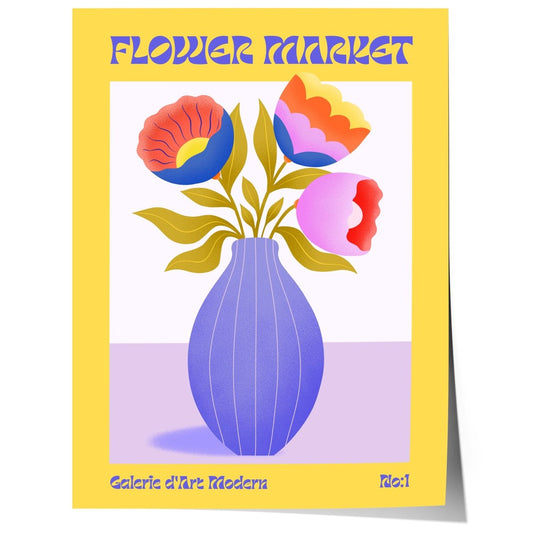 Flower Market Poster · Bunte Retro Blumen Vase · Mid Century Moderne Illustration · Print ohne Rahmen - justgoodmood