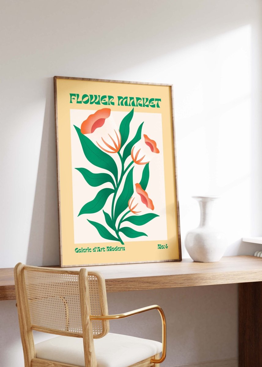 Flower Market Poster · Grüne Retro Blumen · Mid Century Moderne Illustration · Print ohne Rahmen - justgoodmood