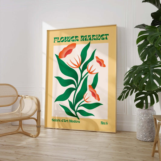 Flower Market Poster · Grüne Retro Blumen · Mid Century Moderne Illustration · Print ohne Rahmen - justgoodmood