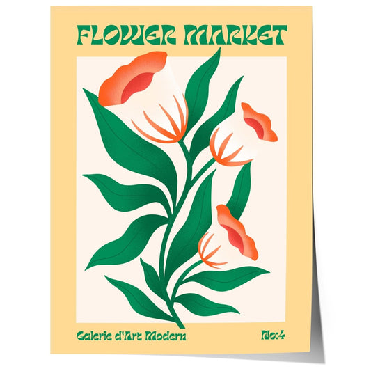 Flower Market Poster · Grüne Retro Blumen · Mid Century Moderne Illustration · Print ohne Rahmen - justgoodmood