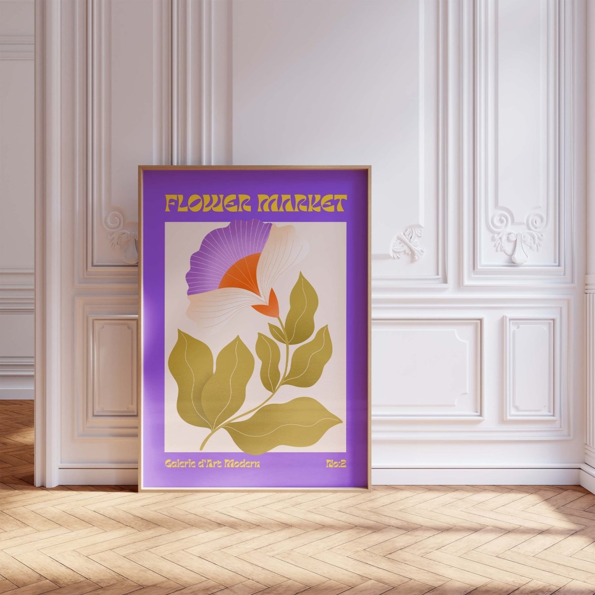 Flower Market Poster · Lila Retro Blume · Mid Century Moderne Illustration · Print ohne Rahmen - justgoodmood
