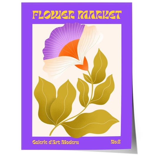 Flower Market Poster · Lila Retro Blume · Mid Century Moderne Illustration · Print ohne Rahmen - justgoodmood