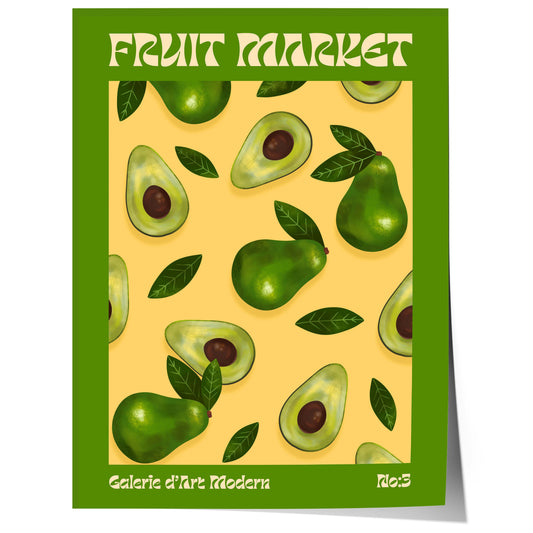retro avocado pattern illustration with green fruits and leaves in modern pop art style