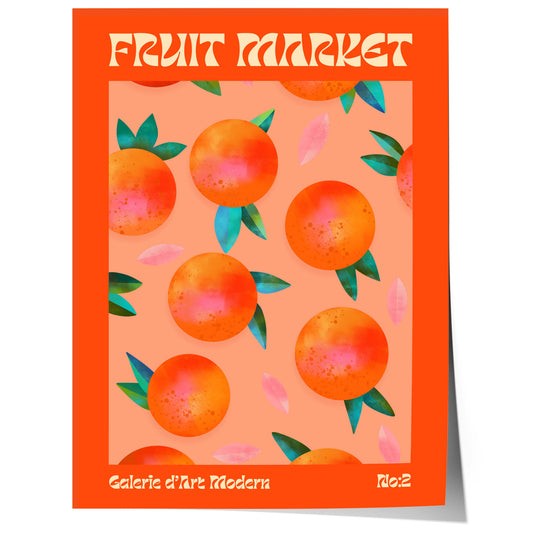 retro orange fruit pattern illustration with modern pop art style and green leaves