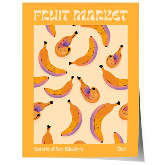 Fruit Market Poster · Banana Pattern Artwork · Retro Modern Illustration · Minimal Pop Art Design · Moderne Wandkunst · Print ohne Rahmen - justgoodmood
