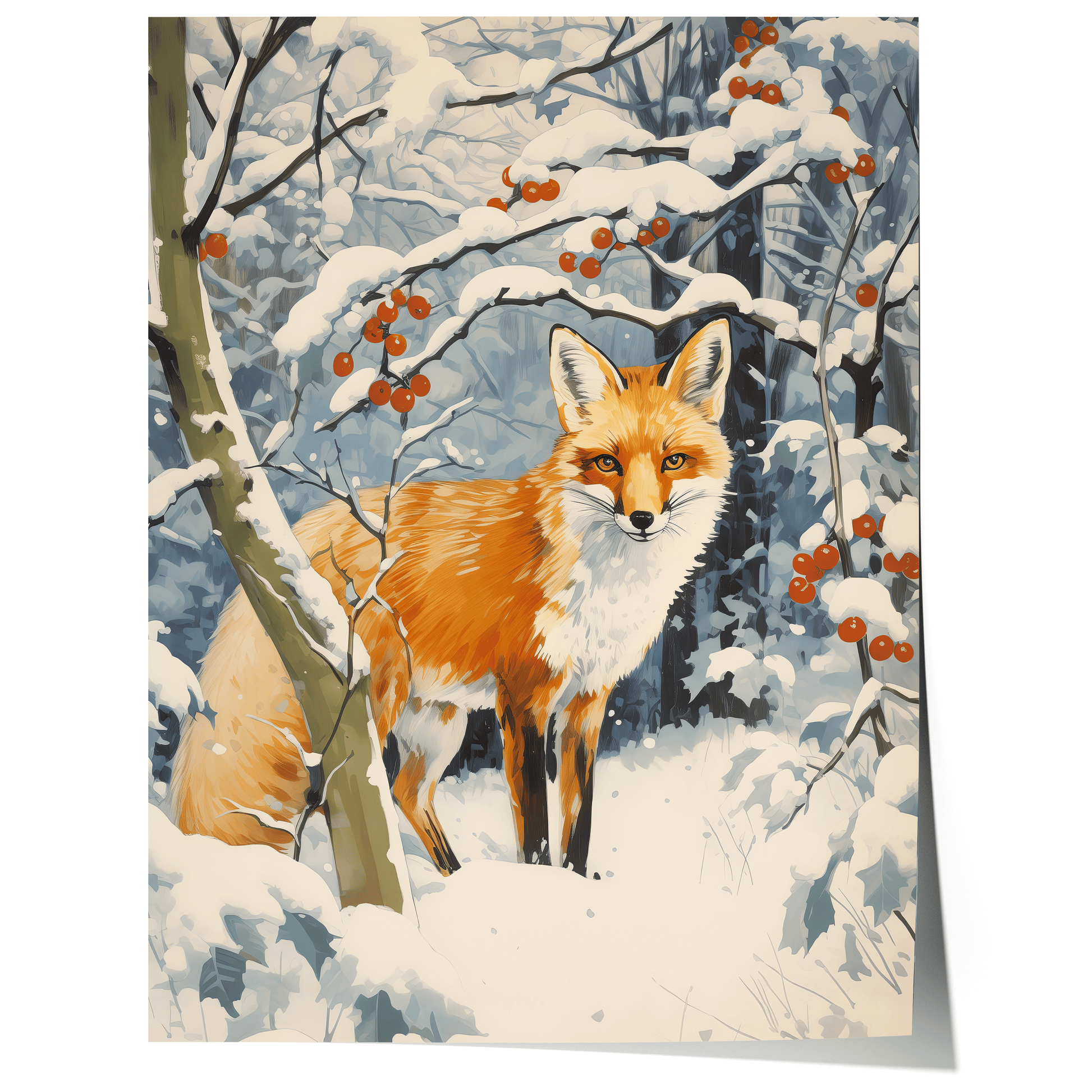 Fuchs im Winterwald Poster · Niedliches Tierbild im Schnee · Geschenkidee · Skandinavische Weihnachtsdeko · Dekoprint ohne Rahmen - justgoodmood