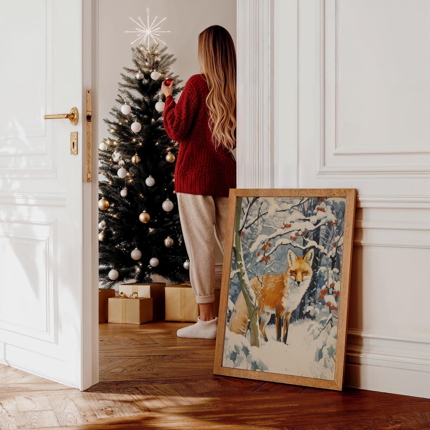 Fuchs im Winterwald Poster · Niedliches Tierbild im Schnee · Geschenkidee · Skandinavische Weihnachtsdeko · Dekoprint ohne Rahmen - justgoodmood