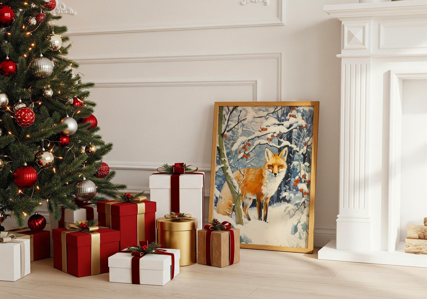 Fuchs im Winterwald Poster · Niedliches Tierbild im Schnee · Geschenkidee · Skandinavische Weihnachtsdeko · Dekoprint ohne Rahmen - justgoodmood